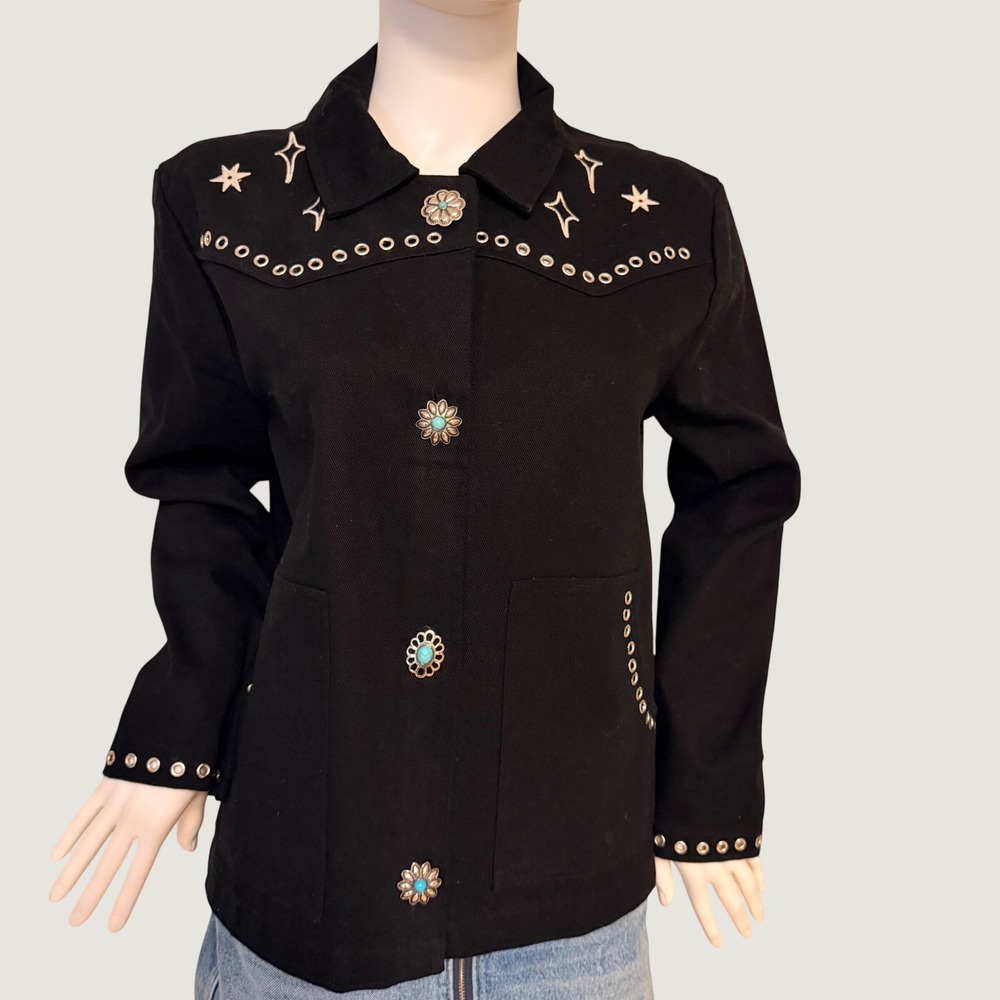 NWT Johnny Was Womens Jade Tory Jacket Black Star Embroidery Concho  Western S